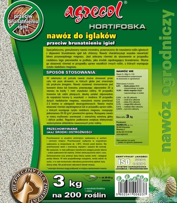 Hortifoska gödselmedel för barrträd mot brunfärgning av barr 3 kg