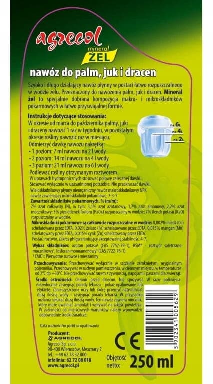 Lannoite palmuille, jukoille ja dracaenoille 250 ml hoitoaine geelinä