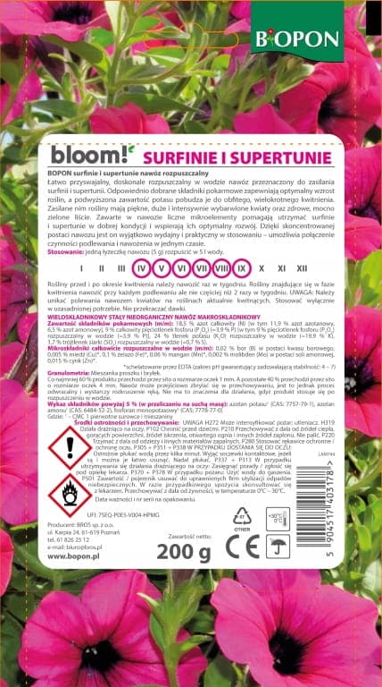 Lösligt gödningsmedel för surfinia och supertunia 200 g Lättsmält