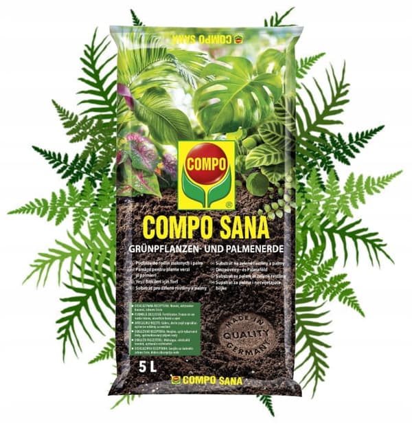 Compo Sana substrat til grønne planter og palmer 5L blanding af tørv, perlit og dolomit