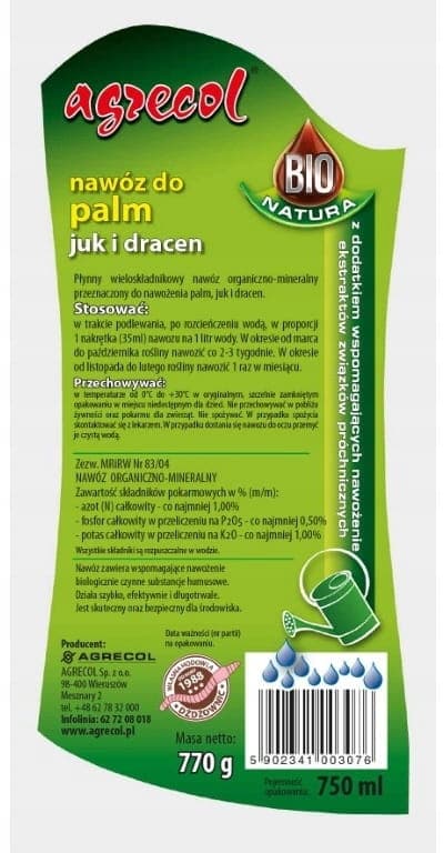 Nestemäinen lannoite jukka- ja dracaenapalmuille 750 ml