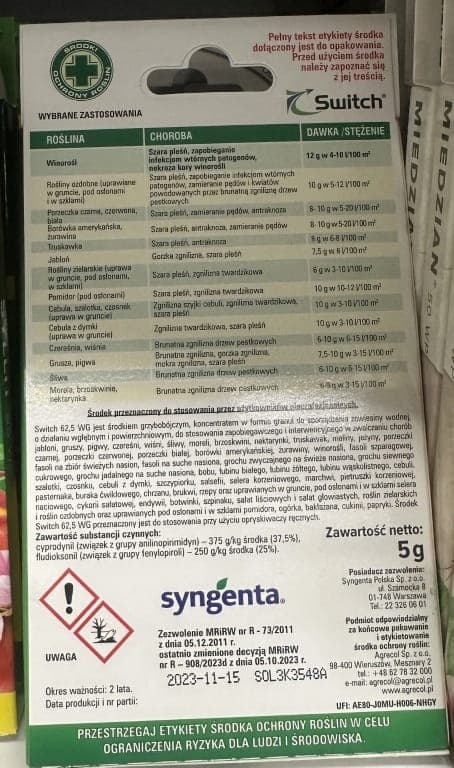 Sprøjtning mod svampesygdomme hos vinstokke 5 g gråskimmel