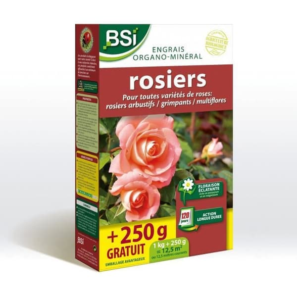 BSI - Organiskt gödselmedel - För alla typer av rosor - Strålande blomning - Långvarig - 1 kg - Plus 250 g gratis - 12,5 m²