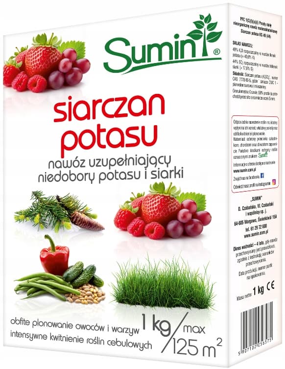 SUMIN KALIUMSULFAATTI lannoite vihanneksille ja hedelmille kalium-rikin puutteeseen 1 kg