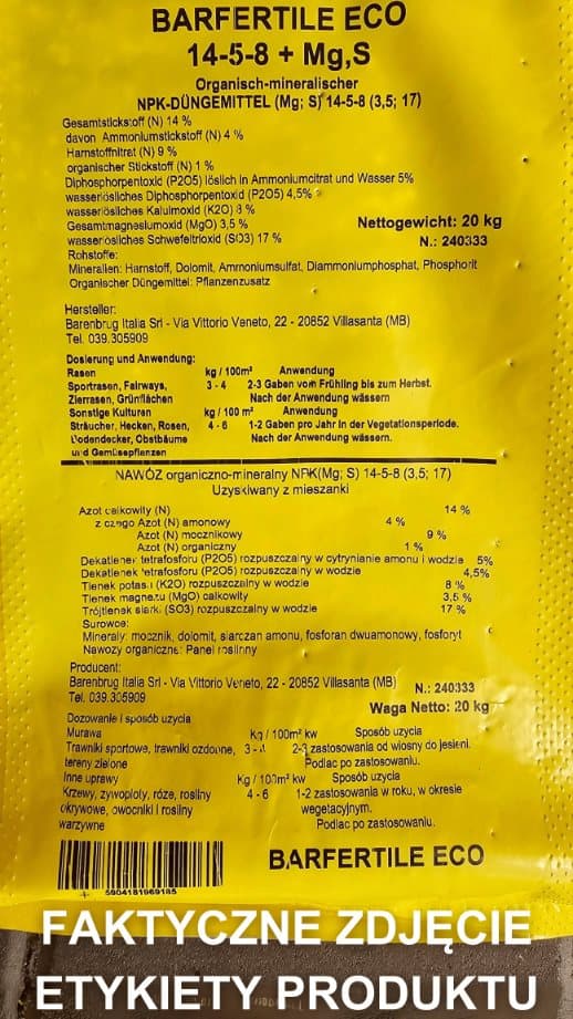Nawoz Barenbrug BARFERTILE ECO 14-5-8 20kg//