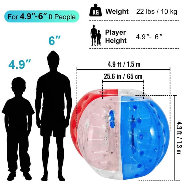 2st bärbar 1,5m diameter uppblåsbar stötfångare boll, 0,8mm tjockt PVC-material, lätt att blåsa upp/tömma, pålitlig design, bred applikation