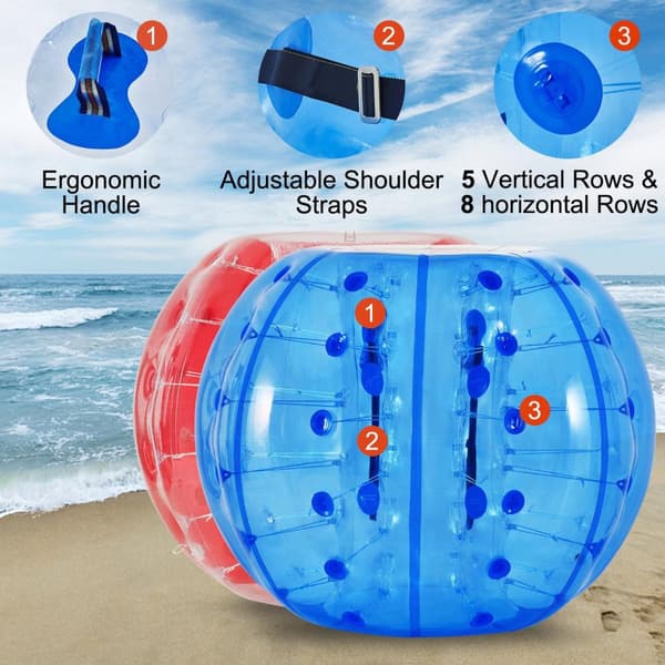 2st bärbar 1,5m diameter uppblåsbar stötfångare boll, 0,8mm tjockt PVC-material, lätt att blåsa upp/tömma, pålitlig design, bred applikation