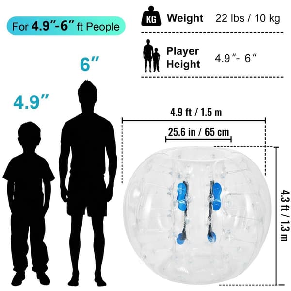 Bärbar 1,5M diameter uppblåsbar stötfångare boll, 0,8mm extra tjockt PVC-material, ergonomisk design, lätt att blåsa upp, bred applikation