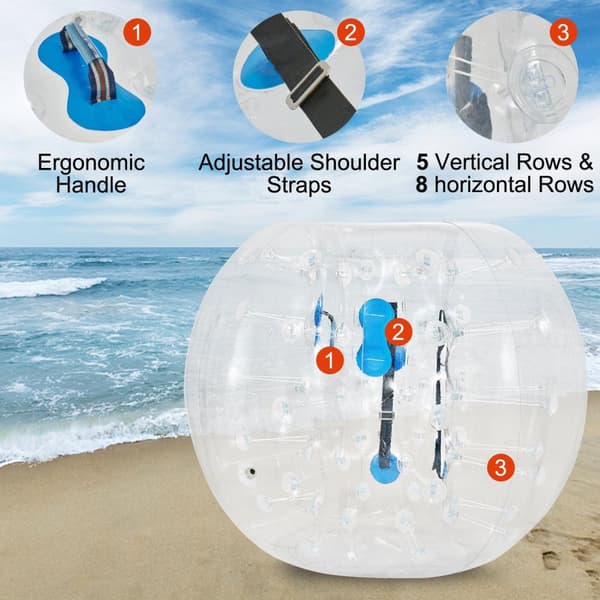 Bärbar 1,5M diameter uppblåsbar stötfångare boll, 0,8mm extra tjockt PVC-material, ergonomisk design, lätt att blåsa upp, bred applikation