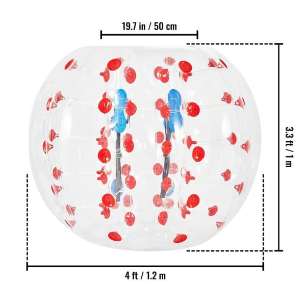 1,2 m diameter bärbar uppblåsbar bumperball, 0,8 mm extra tjockt PVC-material, lätt att blåsa upp/tömma, pålitlig design, lätt att bära