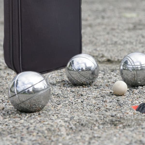 Relaxdays Set med 8 metalboules, med cochonnet och måttband, väska, utomhusspel, silver och svart