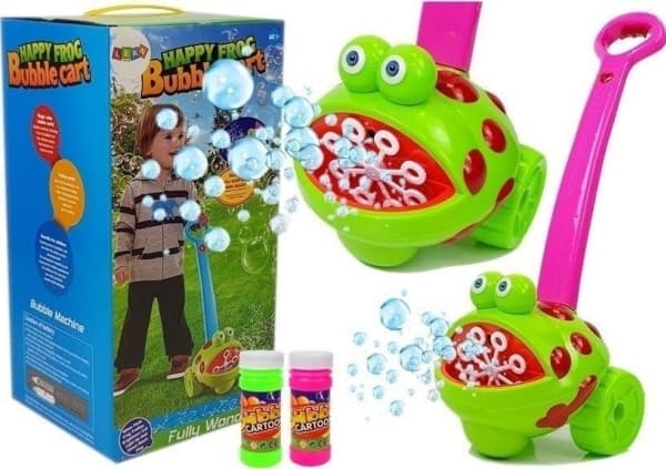 LeanToys Tvålbubbelmaskin Groda med rosa handtag Ljus Musik