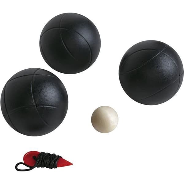 Out2Play O2P petanquebollar - set med 3 - räfflad metall - svart/vit