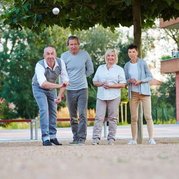 Relaxdays petanquebollar, 6x metall, domkraft och mätverktyg, trädgårdsspel med väska, silver/svart