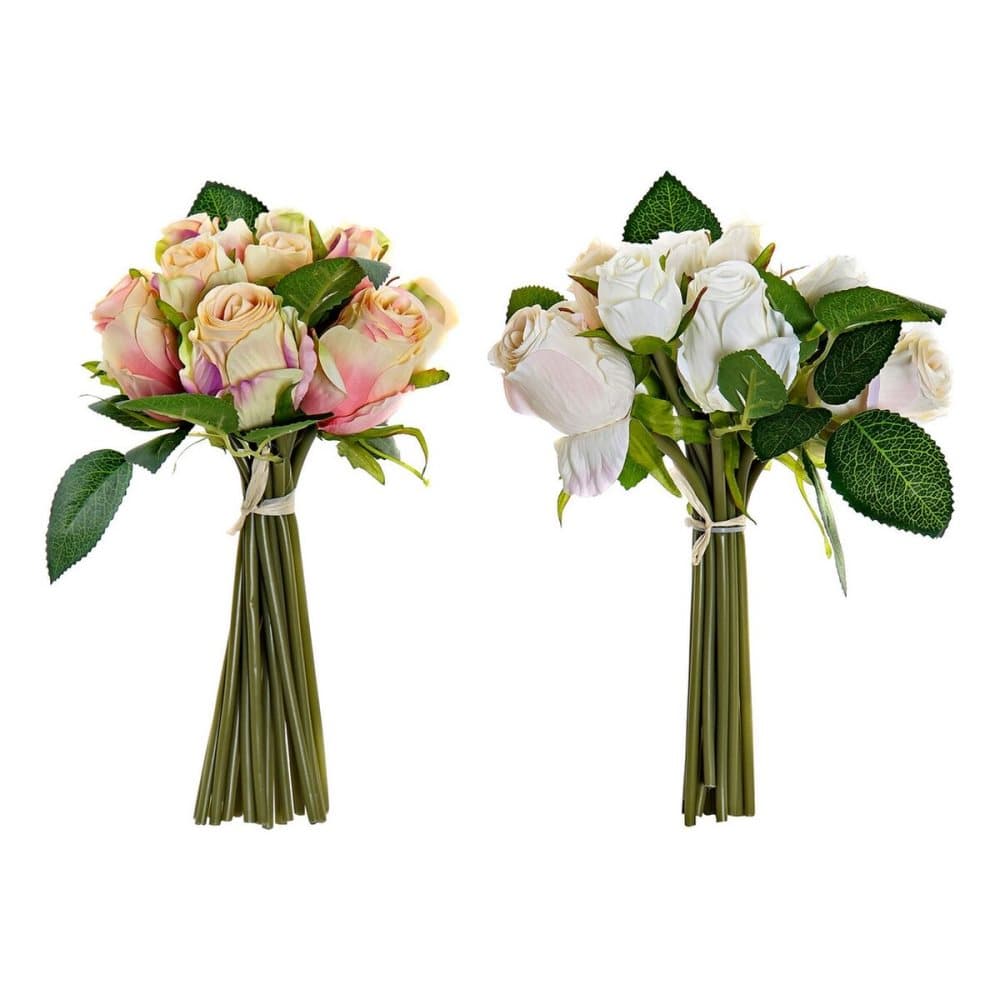 Dekorativa blommor DKD Home Decor Plast Tyg Järn (2 pcs) (17 x 17 x 26 cm)
