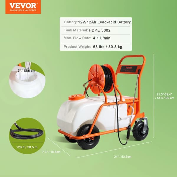 Batteridriven gräsmattespruta, 15 gallons kapacitet, justerbart tryck,60L