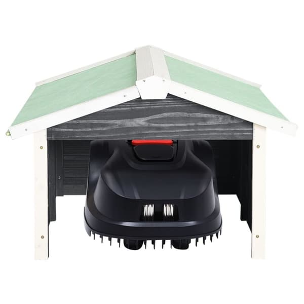 vidaXL Garage för robotgräsklippare 72x87x50 cm grå och vit granträ - Gräsklipparskydd