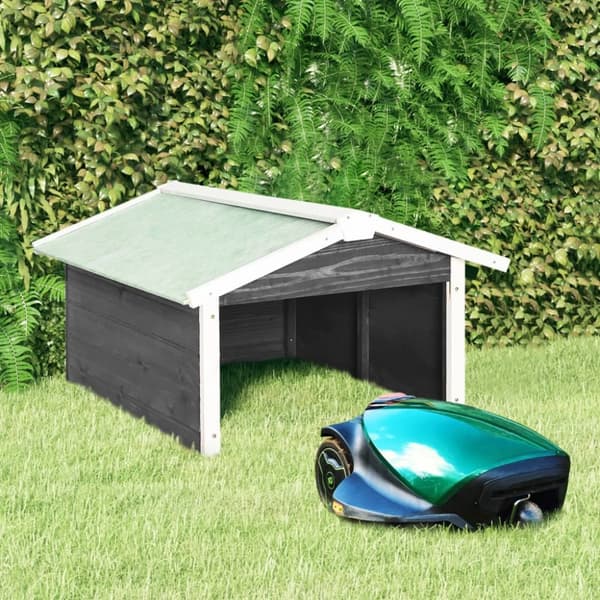 vidaXL Garage för robotgräsklippare 72x87x50 cm grå och vit granträ -  Gräsklipparskydd