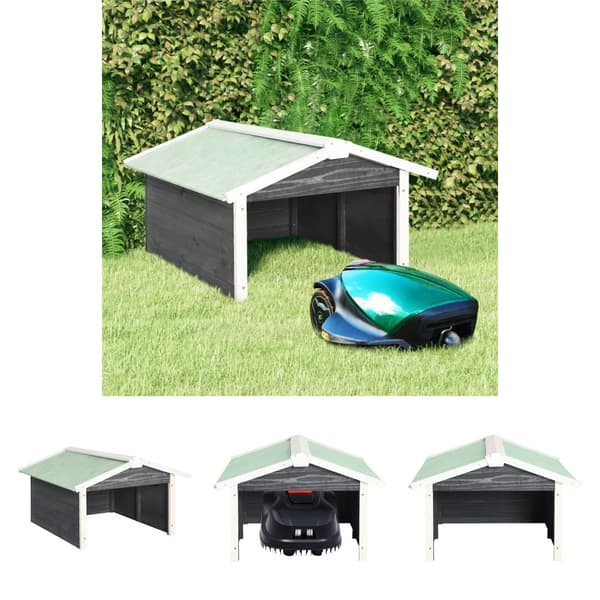 The Living Store skur til robotplæneklipper 72x87x50 cm fyrretræ grå og hvid -  Overtræk til plæneklippere