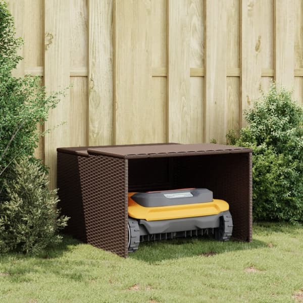 The Living Store garage til robotplæneklipper 86x90x52/57 cm polyrattan brun -  Overtræk til plæneklippere