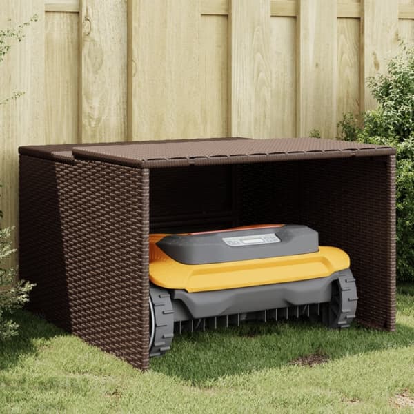 Garage för robotgräsklippare brun 86x90x52/57 cm konstrotting