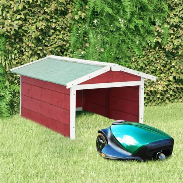 Garage för robotgräsklippare 72x87x50 cm röd och vit granträ