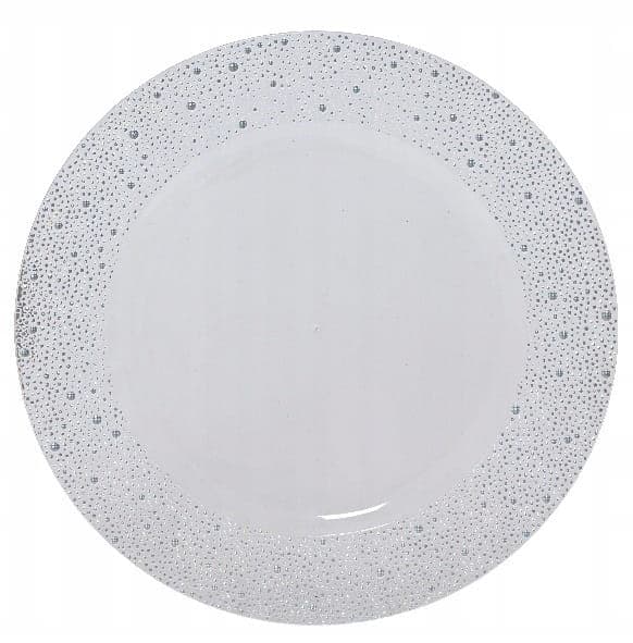 Hvid plastikunderplade med plettet sølvkant 33 cm