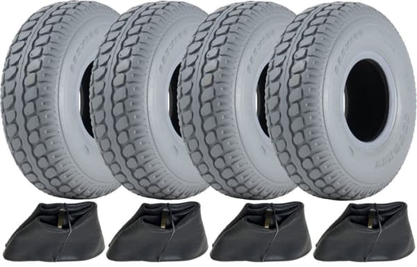 330x100 Gråt scooterdæk og slange, pneumatisk dæk, 400-5 - sæt med 4 stk.