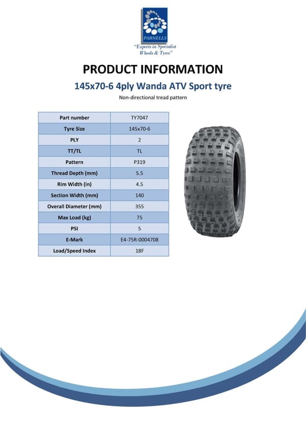Sats med 145/70-6 2pr Wanda P319 Knobbydäck TL & 145/70-6 (15x6.00-6) TR87-slang