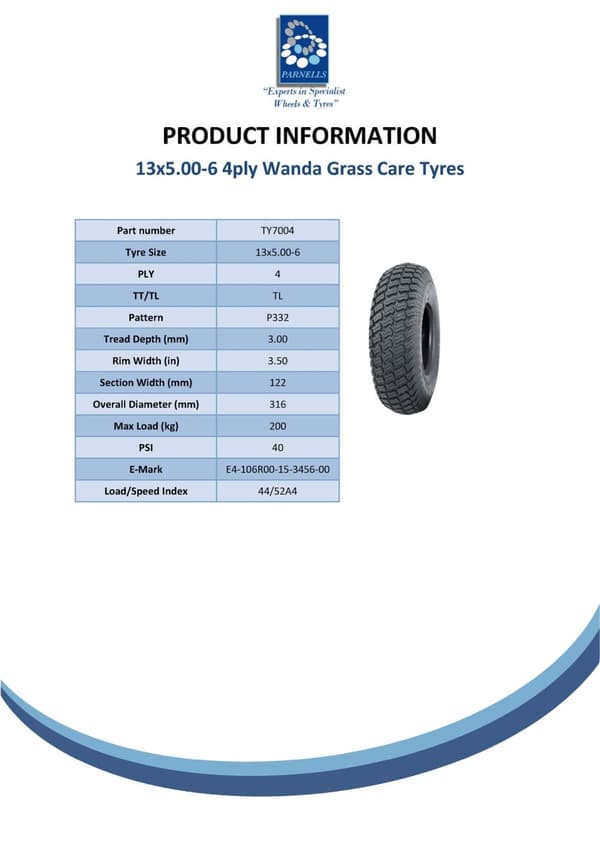 2 - 13x5.00-6 4pr Wanda P332 Grass rengas TL & 13x5.00-6 TR13 putki