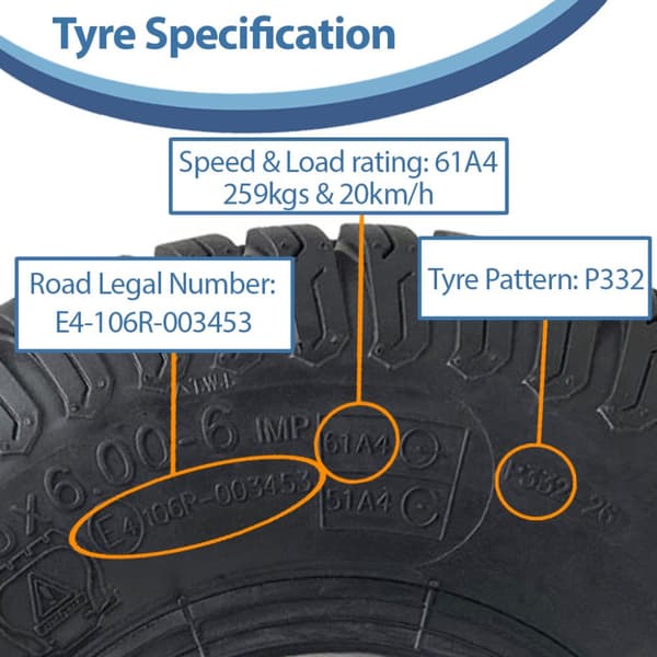 Sæt med 15x6.00-6 4pr Wanda P332 græsdæk TL & 15x6.00-6 TR13 slange