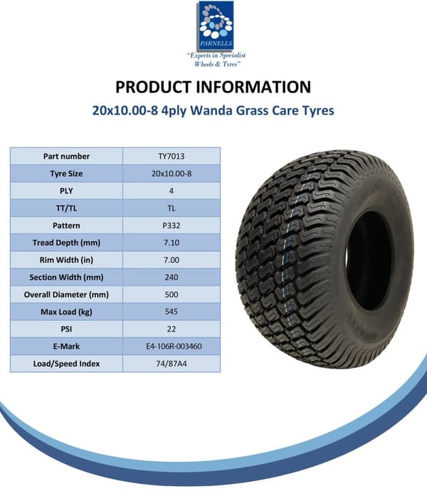20x10.00-8 plæneklipperdæk 4ply Multi, turf, græs - plæneklipperdæk - Wanda P332