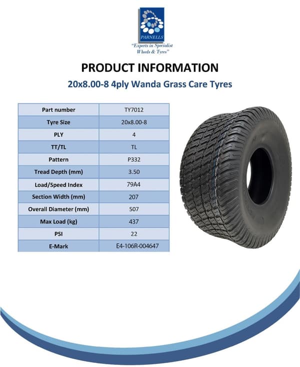 20x8.00-8 ruohonleikkurin rengas 4ply Multi turf grass - ruohonleikkurin rengas Wanda P332