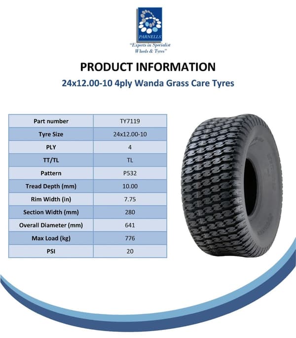 24x12.00-10 4-lags græsdæk til John Deere Gator plæneklipper 305/60-10 Utility P532