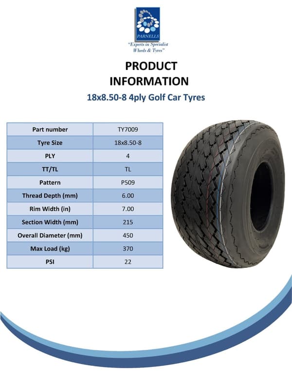 18x8.50-8 Golfkärryn Buggyn renkaat 4ply Grass / Turf Wanda P509 Fairway (3 kpl:n sarja)