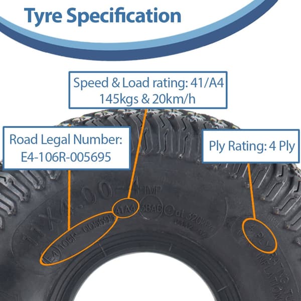 11x4.00-4 Dæk til plæneklipper 4ply Multi Turf Ride on Mower Grass Wanda (sæt med 3)