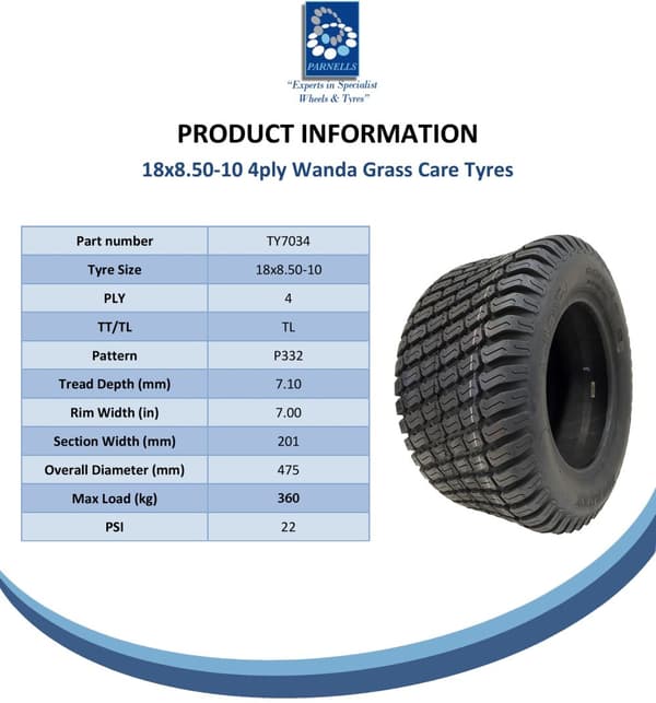18x8.50-10 Däck för gräsklippare 4ply Multi Turf Rear Grass P332 Wanda 360kg (uppsättning om 3)
