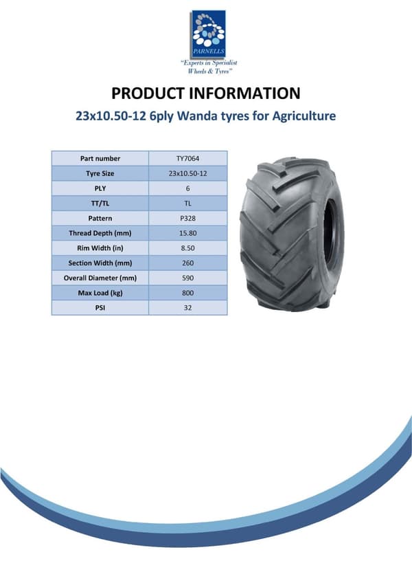 23x10.50-12 Industrielt plantedæk med åben midte, kløvning og rotator - Wanda P