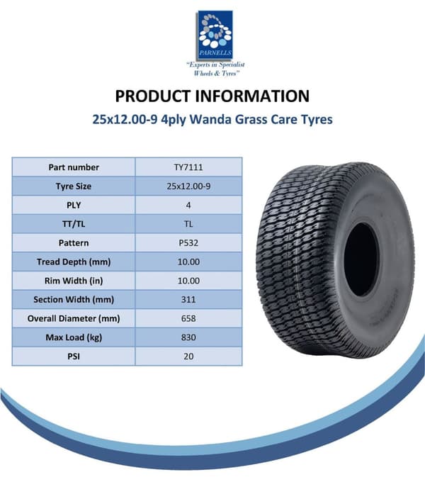 25x12.00-9 4ply Græsdæk til John Deere Gator, græs, græsplæne, redskaber