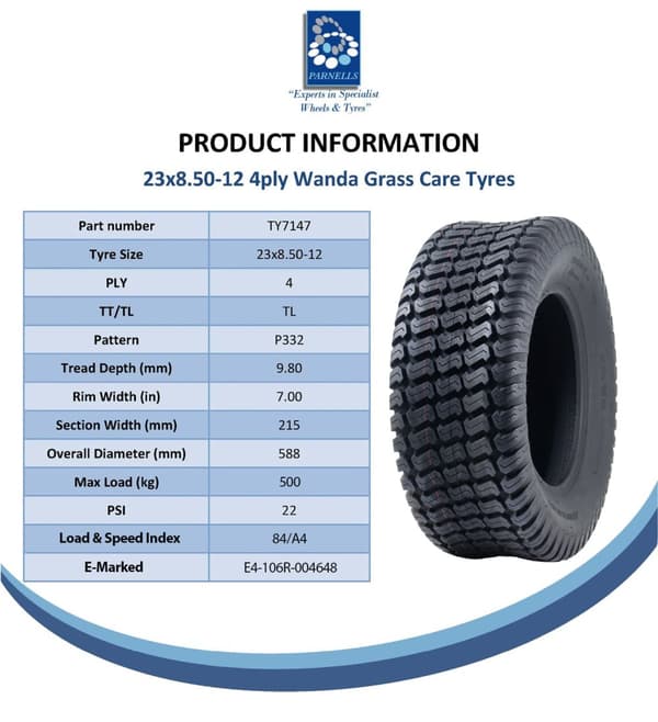23x8.50-12 ruohonleikkurin rengas 4ply Turf Grass P332 Wanda Road Legal 500kg (2 kpl) (2 kpl)