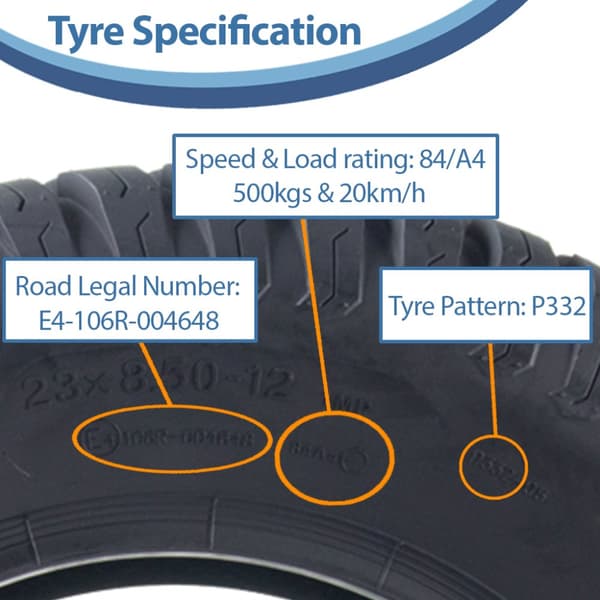 23x8.50-12 Ruohonleikkurin rengas 4ply Turf Grass P332 Wanda Road Legal 500kg (4 kpl) (4 kpl)