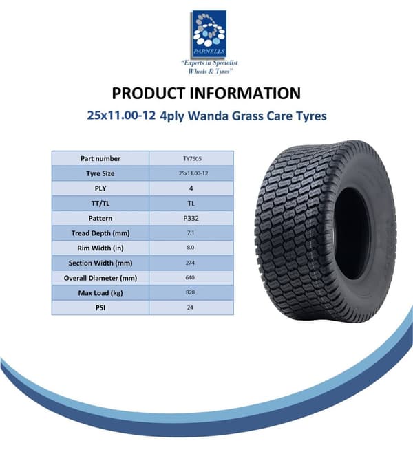25x11.00-12 Däck för gräsklippare 4ply Turf Grass P332 Wanda (Journey) 828kg (Set om 4)