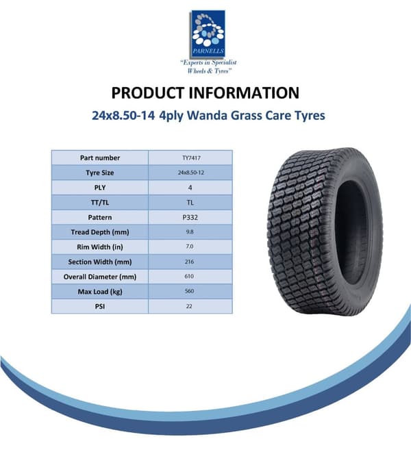 24x8.50-14 Ruohonleikkurin renkaat 4-kerroksiset Multi Turf Grass P332 Journey 560kgs (2 kpl:n sarja)
