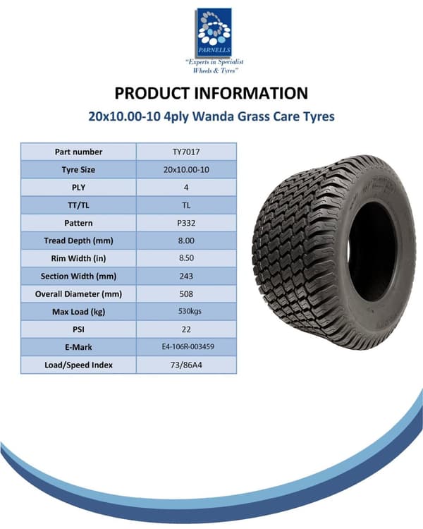 20x10.00-10 Plæneklipperdæk 4-lags Multi Turf Grass P332 Road Legal (sæt med 4)