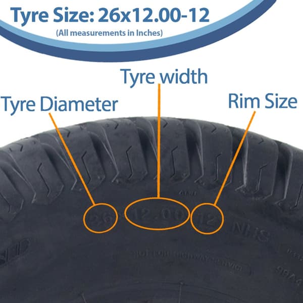 26x12.00-12 Ruohonleikkurin renkaat 4-kerroksiset Turf Grass P332 Journey Road Legal (3 kpl)