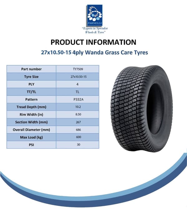 27x10.50-15 Däck för gräsklippare 4-lagers Multi Turf Grass P332A Wanda 600 kg (uppsättning om 2)