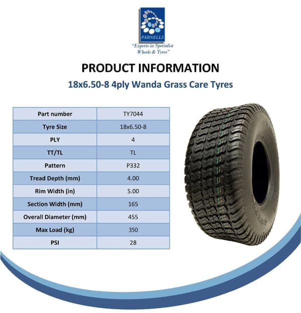 18x6.50-8 Däck för gräsklippare 4-lagers Multi Turf Grass Journey P332 350 kg (uppsättning om 3)