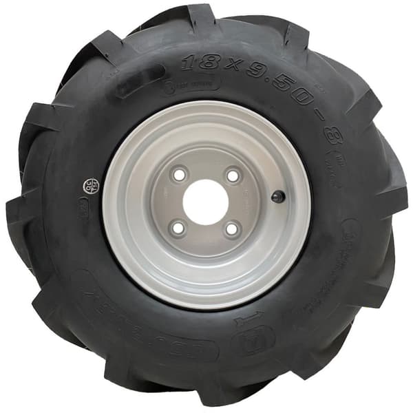 18x9.50-8 Open Centre Däck på fälg Klyvda Rotovator 4 dubbar 100 mm PCD (uppsättning om 4)