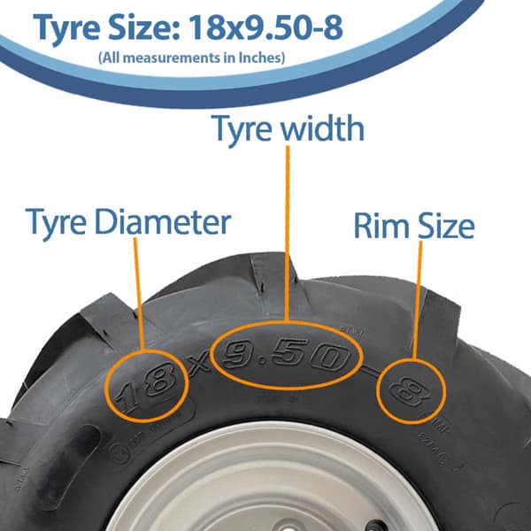 18x9.50-8 Open Centre Däck på fälg Klyvda Rotovator 4 dubbar 100 mm PCD (uppsättning om 4)