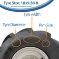 Miniatyrbillede 5 af 9: 18x9.50-8 Open Centre Dæk på fælg Cleated Rotovator 4 Stud 4 Inch PCD (sæt med 4)
